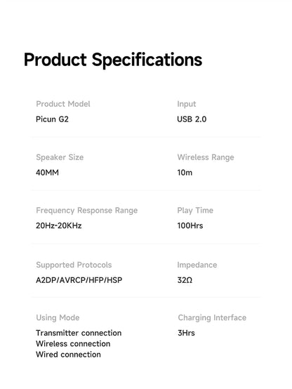 Picun G2 Kabelloses Gaming-Headset Bluetooth 5.3 – 7.1-Surround-Sound, Gaming-Kopfhörer mit 5ms niedriger Latenz und ENC-Mikrofon für PC, PS5, PS4, Switch & Mobilgeräte