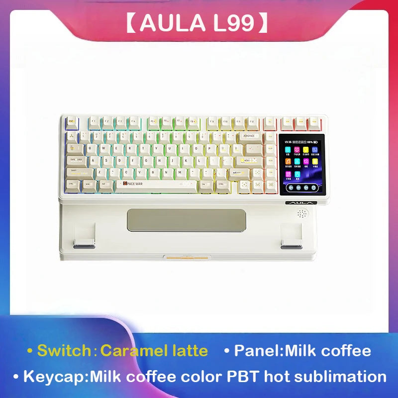 Teclado mecânico AULA L99 com ecrã inteligente, Bluetooth sem fios, tri-modo, teclado gaming noturno para portátil, 8000mAh, switch Raindrop