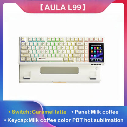 Teclado mecânico AULA L99 com ecrã inteligente, Bluetooth sem fios, tri-modo, teclado gaming noturno para portátil, 8000mAh, switch Raindrop