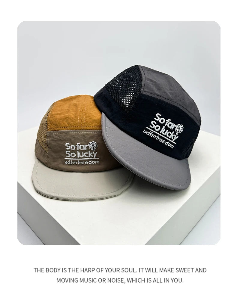 Unisex-baseballkepsar med platt skärm och broderade bokstäver, andningsbara, koreanska solskyddskepsar, snabbtorkande kepsar med skärm, mångsidiga insatser