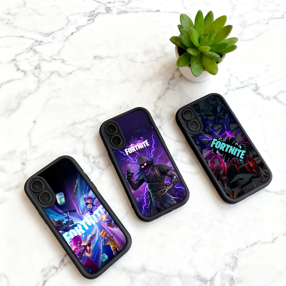 Capa para telemóvel Game F-Fortnite Survival para iPhone 11 12 13 14 15 16 17 Max Pro Plus Air Mini, capa macia preta com proteção da lente
