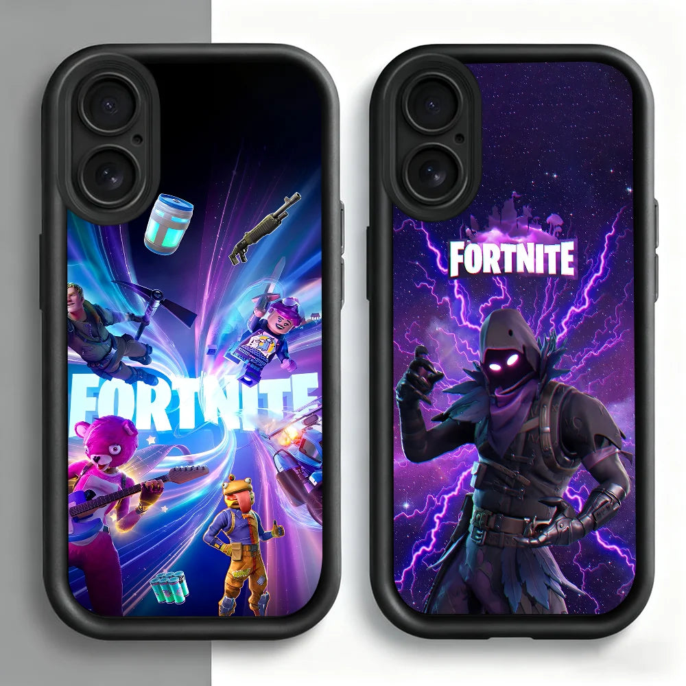 Capa para telemóvel Game F-Fortnite Survival para iPhone 11 12 13 14 15 16 17 Max Pro Plus Air Mini, capa macia preta com proteção da lente