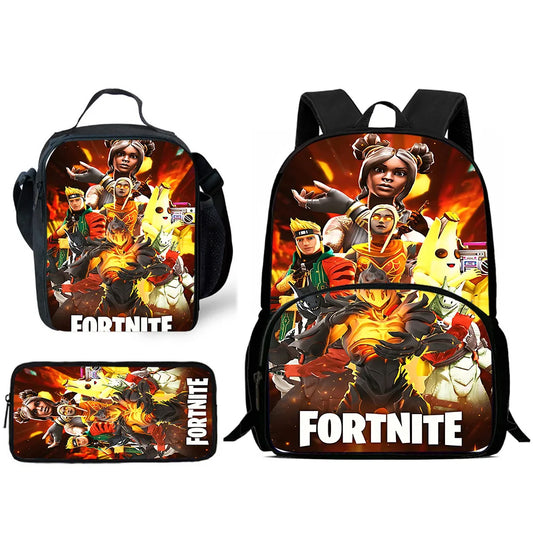 Trendiges Gaming-Design Kinder-Rucksack F-FortniteS mit Lunchbag und Federmäppchen, Schulranzen mit großem Fassungsvermögen für Jungen und Mädchen, ideales Geschenk