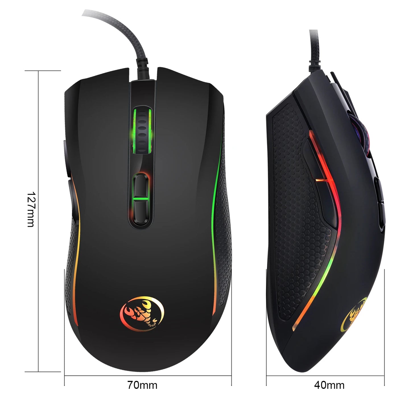 Scelta popolare HXSJ A869 mouse da gaming cablato ottico ergonomico RGB in ABS con regolazione della risoluzione a 4 livelli per laptop e PC