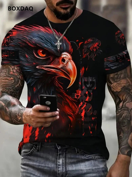 Camisetas para hombre Fashion Eagle, corte holgado, cuello redondo, tops casuales de manga corta con estampado 3D de animal, camiseta streetwear, talla grande 6XL, transpirable