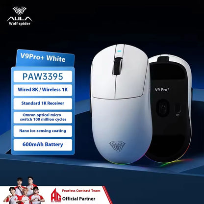Aula V9 Ultra Wireless – bezprzewodowa mysz gamingowa e-sportowa, podwójne 8k, 3 tryby, PAW 3950, 8k, 55g, lekka ergonomiczna mysz, personalizowane akcesorium PC