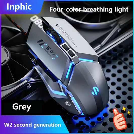 Inphic W2 2. Generation USB-kabelgebundene Gaming-Maus mit Silent Click, Metall-Style, 6-Tasten-Makroprogrammierung, 8800DPI