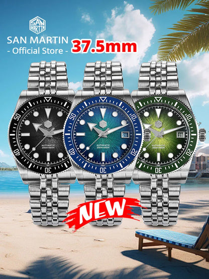 San Martin 40mm Luxus-Taucheruhr für Herren, Miyota 9015, Sunburst-Emaille-Zifferblatt, automatische mechanische Armbanduhr, wasserdicht bis 200m, SN0148