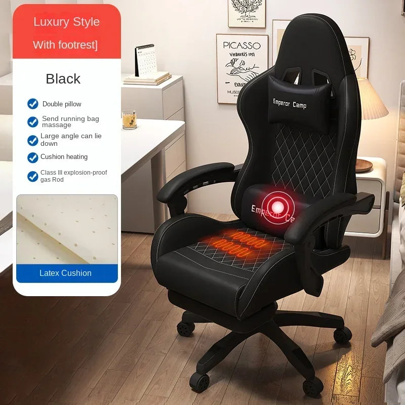 Hestora PU kožené velké herní křeslo pro vysoké postavy, ergonomická počítačová židle s vysokým opěradlem, podnožkou a masážní bederní opěrkou pro dospělé