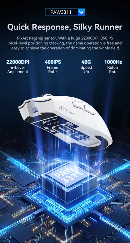Attack Shark X11&R1 Tri Mode Bluetooth Wireless Mouse With Charger Base RGB Ergonomics Mice Lightweight PC Gamer Accessories