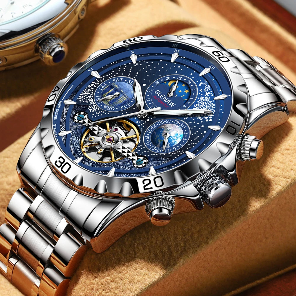 GLENAW Design Herrenuhr Top-Marke Luxusmode Business Automatikuhr für Herren Wasserdichte mechanische Uhr Montre Homme