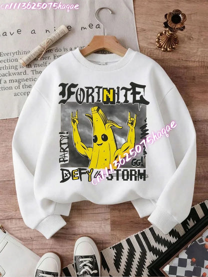 Sweat-shirts Fortnite novos para criança, hoodie com estampado de personagem de jogo em estilo cartoon, camisolas casuais de outono para criança, roupa de inverno para bebé menino