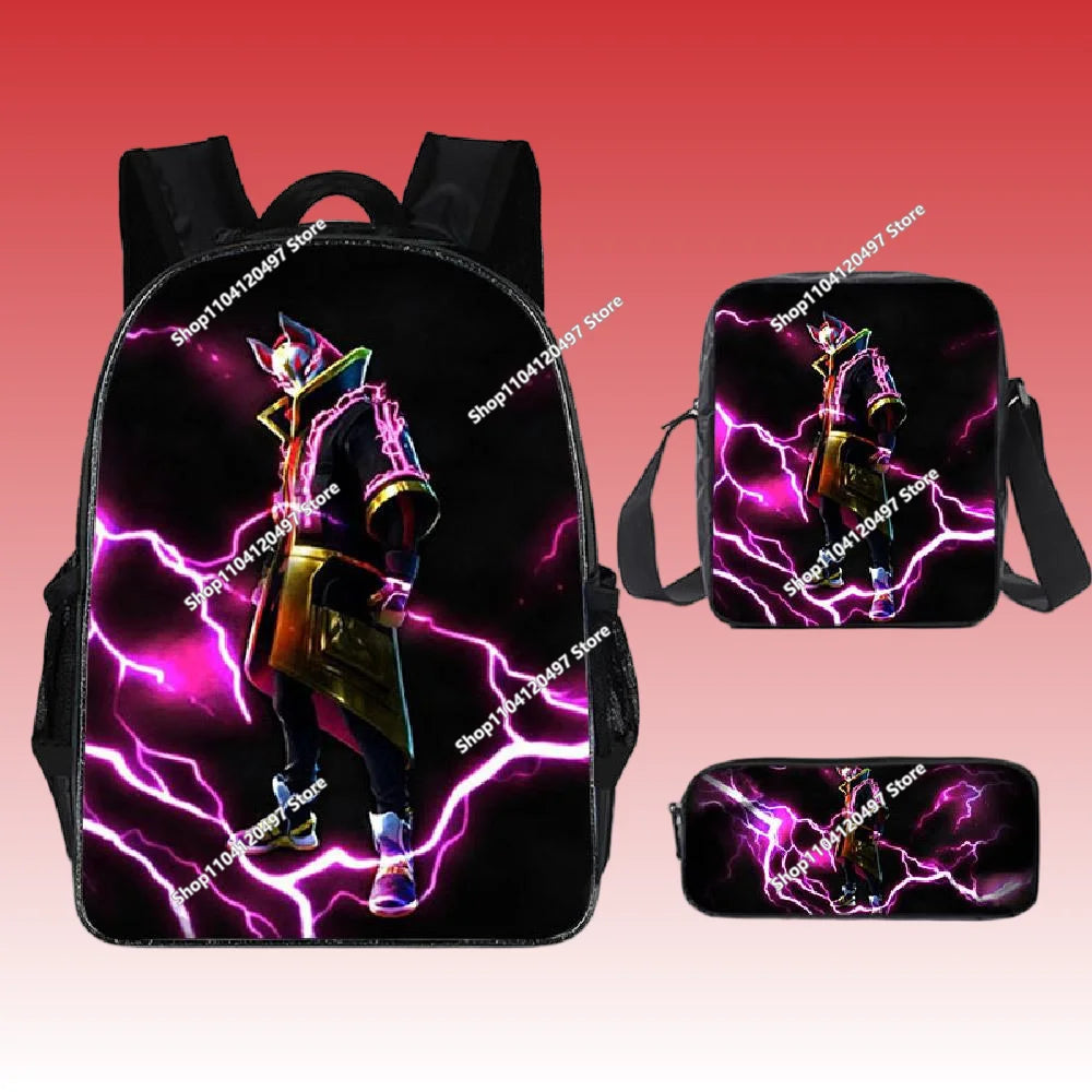 3pcs/set Fortnite Game Backpack Anime Cartoon Large Capacity Student Shcool Bags Pencil Bag Kawaii Lunch Bag Birthday Gifts