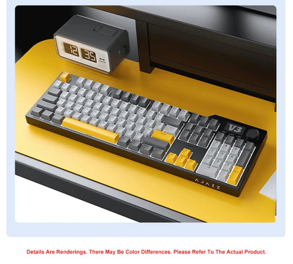 Novo teclado gaming AJAZZ AK35I V3 MAX tri-mode com fios, Bluetooth e sem fios, Gasket, hot swap completo, 104 teclas, teclado personalizado