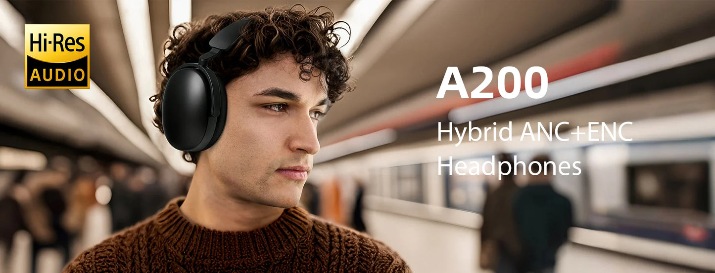 Oneodio SuperEQ A200 Cuffie wireless Bluetooth 5.4 ANC – Headset over-ear con cancellazione del rumore, microfono ENC, audio Hi-Res e controllo tramite app