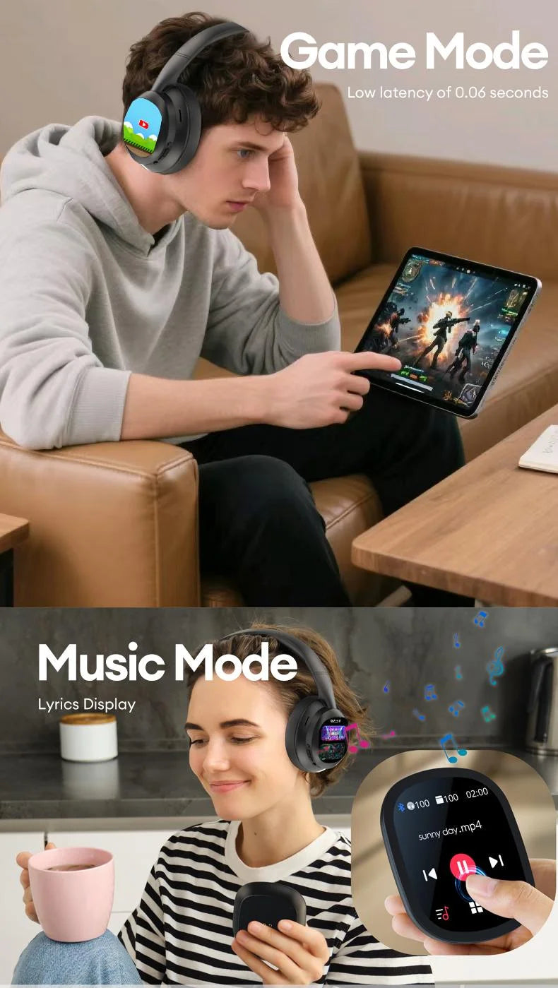 KI-LCD-Touchscreen kabellose Bluetooth-Kopfhörer – ANC-Geräuschunterdrückung, tiefer Bass, Gaming-Headset mit HD-Mikrofon