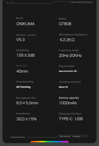 Cuffie gaming wireless ONIKUMA GT808 2.4G/Bluetooth/cablate a 3 modalità over-ear con microfono con cancellazione del rumore per PC PS4 PS5