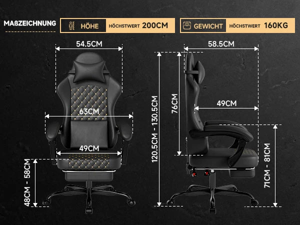 PINGGO Ergonomischer Gaming-Stuhl mit Fußstütze und Massagefunktion, PVC-Leder-Bürostuhl für PC-Gaming, Belastbarkeit 150kg