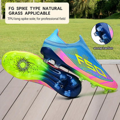 Classic AG/FG Football Shoes with TPU Wear-Resistant Long Studs, PU Mixed Fabric Upper, Non-Slip and Comfortable for Kids' Outdoor Football