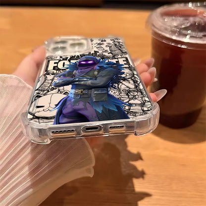 Capa de Telemóvel Fortnite para iPhone 17 16e 16 15 14 13 12 11 Mini Air Pro Max X XR XSMax 7 8 Plus, Transparente e Antiqueda