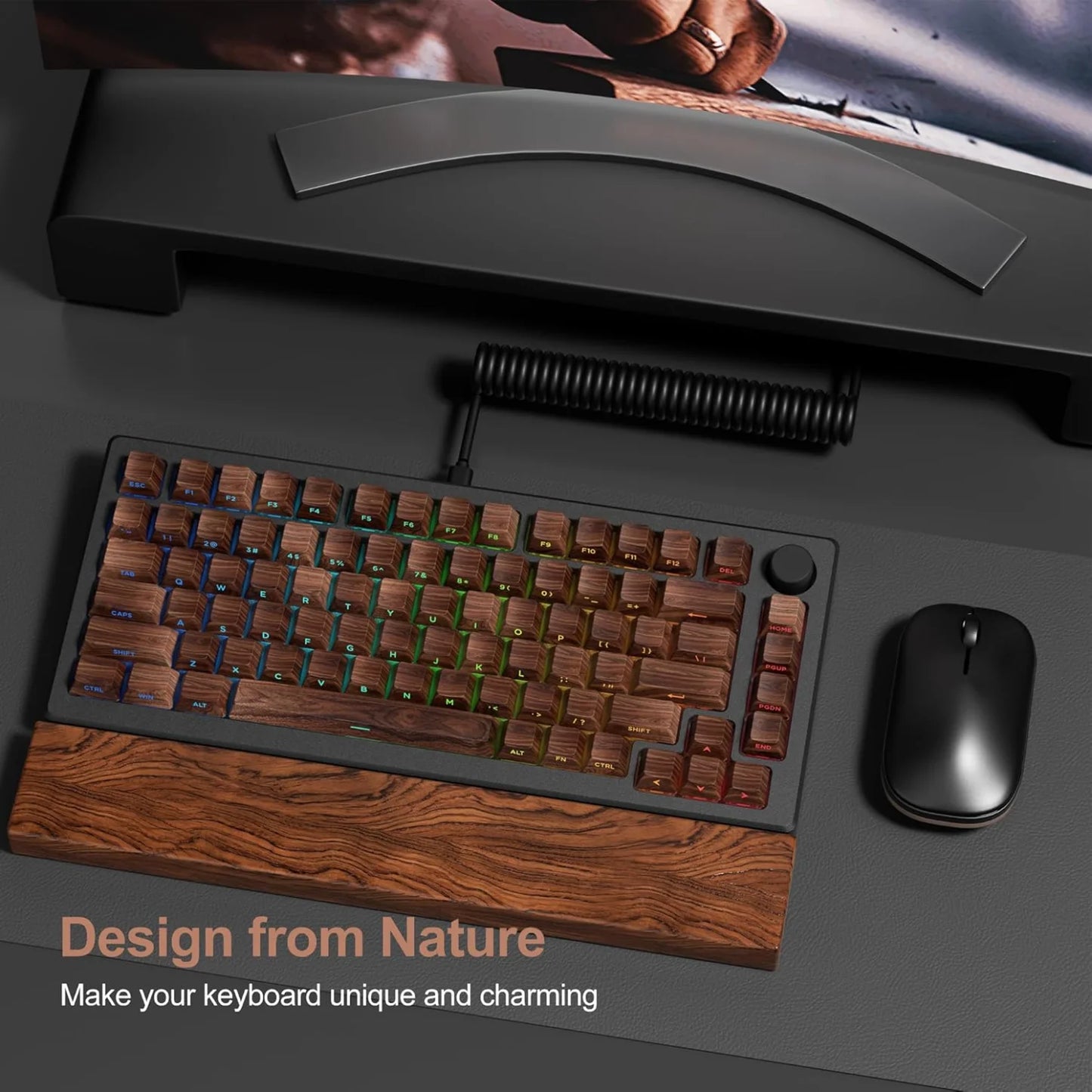 Teclas PBT translúcidas Cherry com gravação lateral e padrão de madeira, 126 teclas, personalizadas para teclado mecânico 60/84/98/108