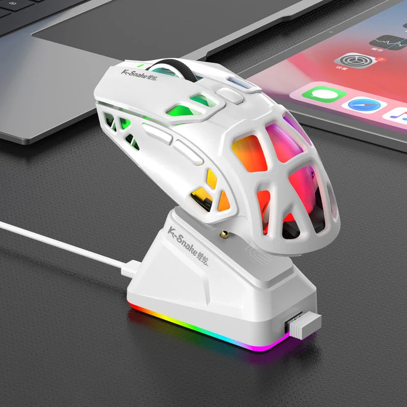 Mouse da gaming leggero Lenovo Tri-Mode con dock di ricarica RGB 12000DPI 2.4G/Bluetooth/cablato mouse ergonomico per PC laptop