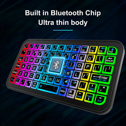 Mini Backlit RGB Bluetooth Keyboard for PC Tablet Laptop Rechargeable Wireless Bluetooth Keyboard for iPad iOS Android MacBook