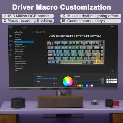 AULA F75 Pro Teclado mecánico gaming inalámbrico con montaje gasket, RGB personalizable, distribución 75% y teclas PBT con grabado lateral