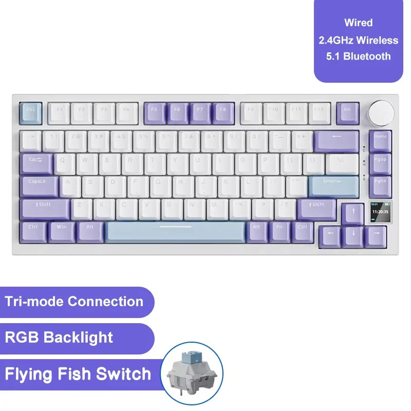 AK820 Wired Full-Key Hot-Swap Keyboard Removable USB Port White/Ice Blue Backlight Premium Sense Colorway