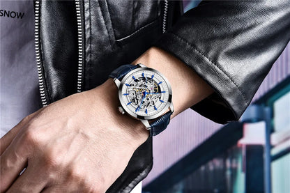 PAGANI DESIGN 2026 New Skeleton Men's Mechanical Watches Top Luxury Automatic Watch Men Blue Leather Waterproof Wrist watch Men