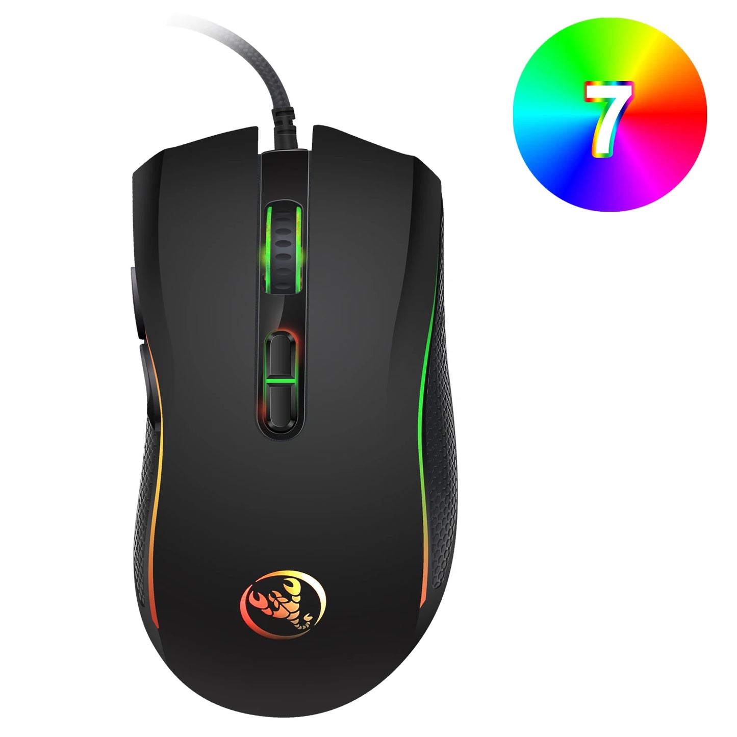 Scelta popolare HXSJ A869 mouse da gaming cablato ottico ergonomico RGB in ABS con regolazione della risoluzione a 4 livelli per laptop e PC