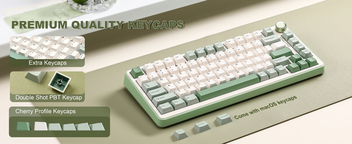 YUNZII B75 PRO Green Mechanical Gaming Keyboard, Gasket 75 Knob RGB Keyboard, BT/Wired/Wireless Hot-Swap Custom Creamy Keyboard