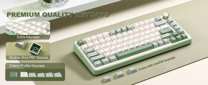 YUNZII B75 PRO Green Mechanical Gaming Keyboard, Gasket 75 Knob RGB Keyboard, BT/Wired/Wireless Hot-Swap Custom Creamy Keyboard