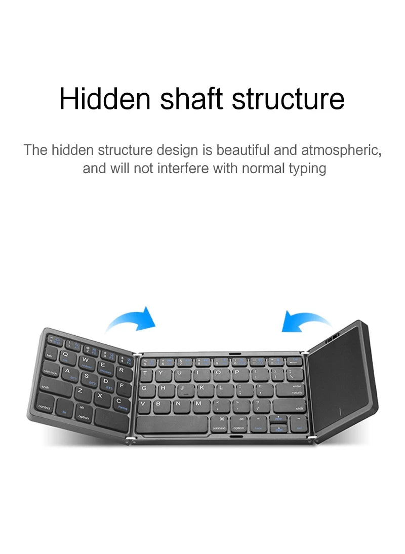 Mini Folding Wireless Bluetooth Keyboard Russian Spanish Arabic Hebrew Portuguese with Touchpad for Windows, Android, IOS