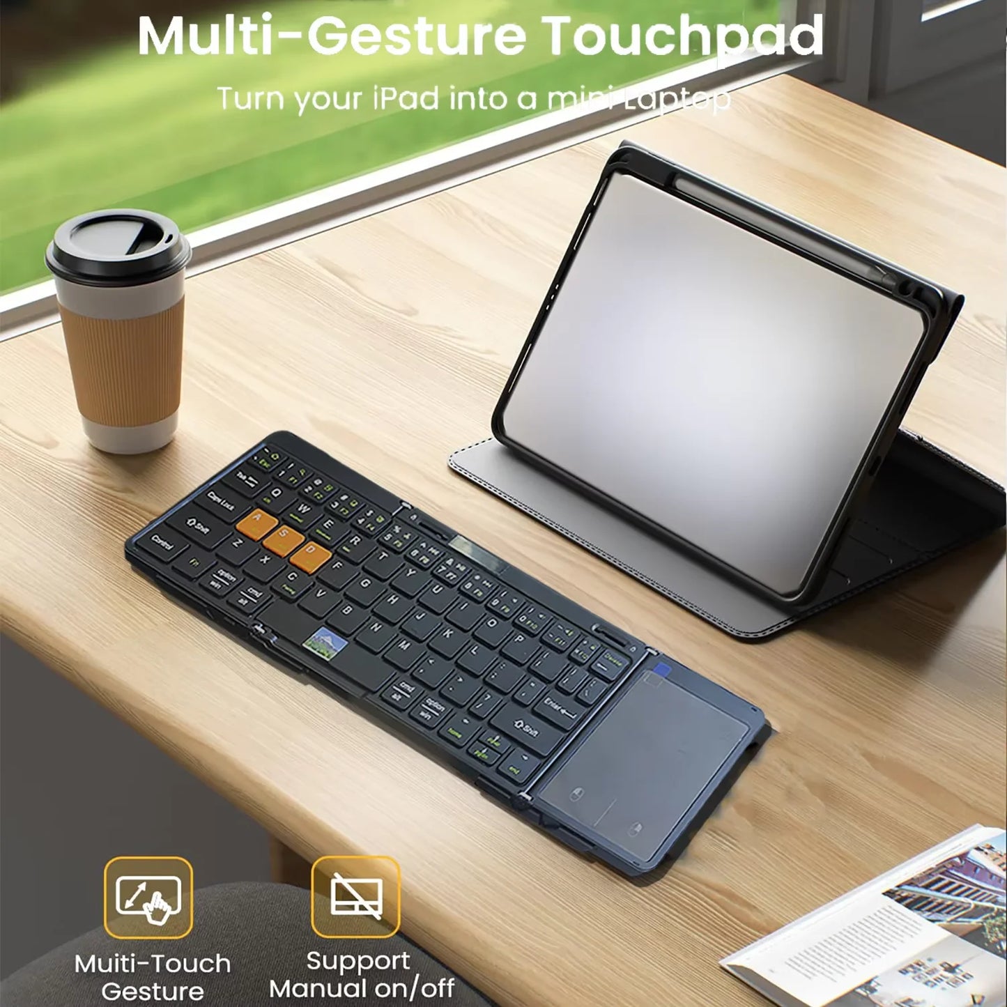 Folding Travel Keyboard with Touchpad & Display, Foldable Bluetooth Keyboard for Windows iOS Android, Multi Device Keyboard