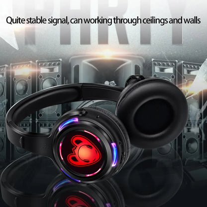 Cuffie wireless Silent Disco RF LED DJ Party 863–865MHz/915MHz con illuminazione LED a 3 canali e batteria da 10H