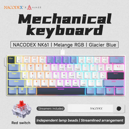 AJAZZ NK61 61-Key Wired Mechanical Keyboard with Hot-Swappable Red Switches, RGB Backlit Compact Gaming Keyboard for PC & Mac