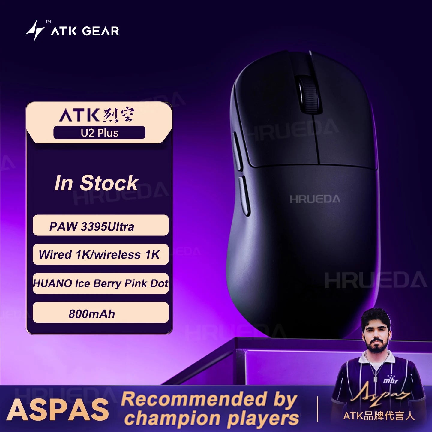 NEW ATK U2 V2 Mini Ultimate Wireless Gaming Mouse Tri-model Lightweight PAW3950 Ultra 8KHz 500mAh Custom Ergonomic E-sports Mouse