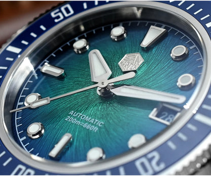 San Martin 40mm Luxus-Taucheruhr für Herren, Miyota 9015, Sunburst-Emaille-Zifferblatt, automatische mechanische Armbanduhr, wasserdicht bis 200m, SN0148