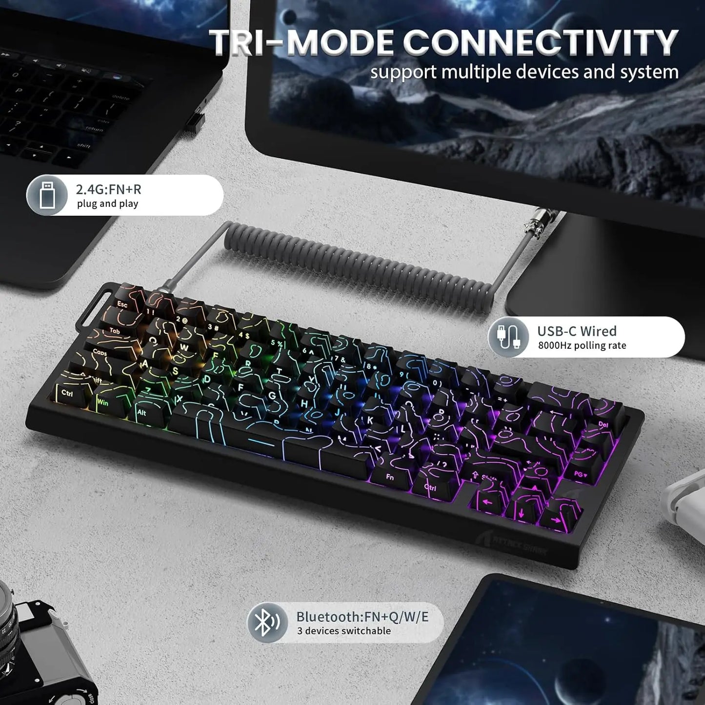 ATTACK SHARK X68PRO HE 60% Wireless Rapid Trigger Gaming Keyboard, Adjustable Actuation, 8K, Hall Effect Magnetic Switch, Tri-mode