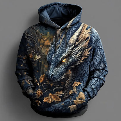 Felpe con cappuccio da uomo con motivo drago rétro, stampa 3D, design creativo, maniche lunghe, pullover casual alla moda, cool, oversize e traspirante