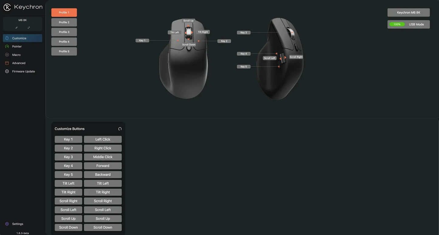 Keychron M6 Wireless Mouse All Silent Micro Switch PixArt 3950 Sensor 8K Polling Rate Dual Scrolling Modes