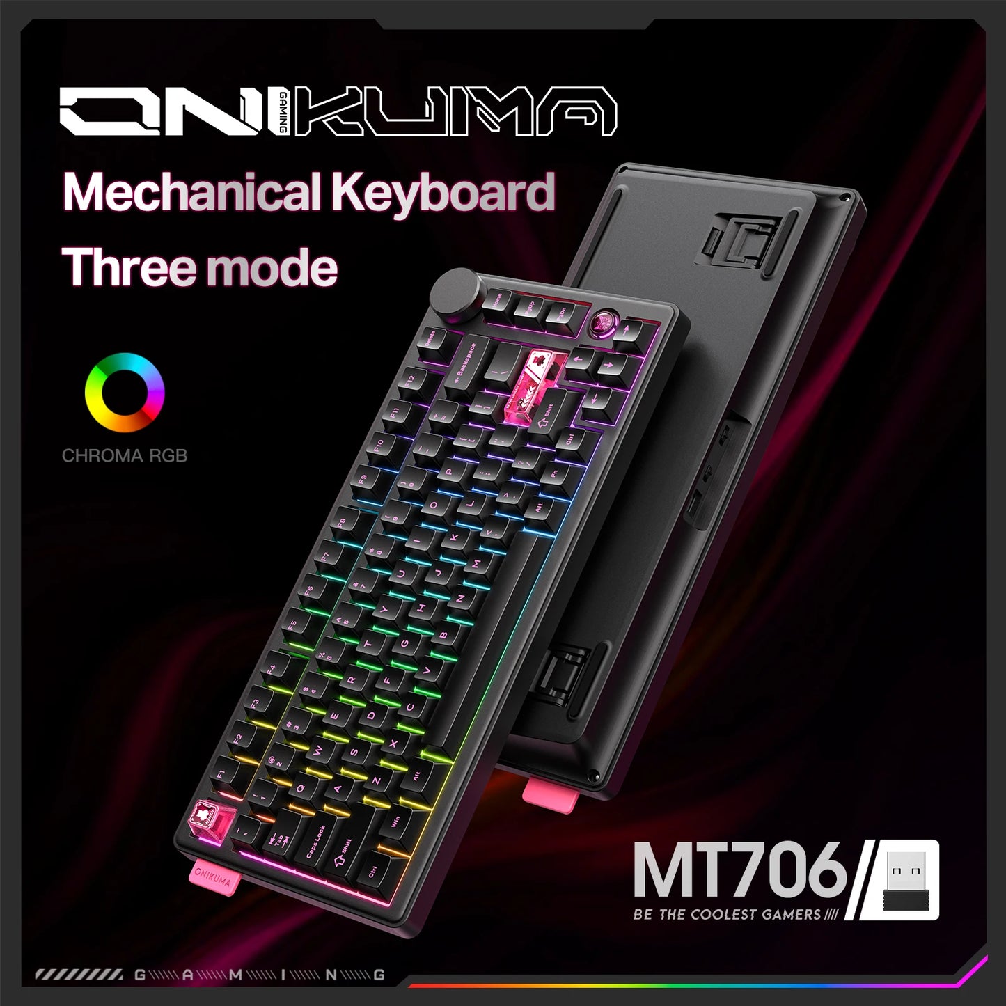 Onikuma 2025 New Mt706 RGB Gaming Mechanical Keyboard 2.4g/ Wired/Bt, 81-Key PBT RGB Gaming Keyboard