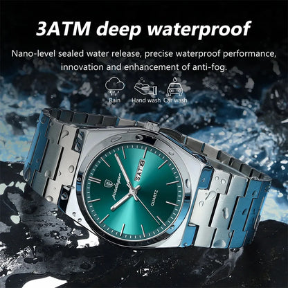 POEDAGAR Luxury Quartz Man Wristwatch Sport Men Watches Waterproof Luminous Date Week Stainless Steel Men's Watch Male Reloj