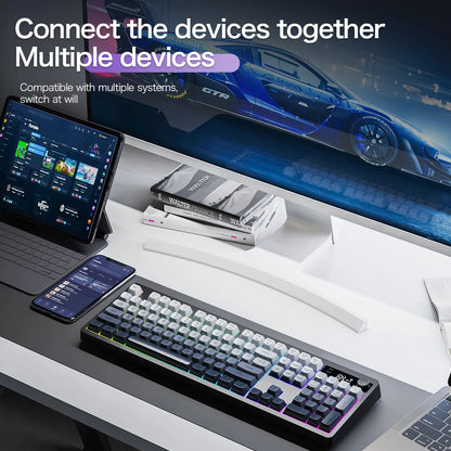 Teclado XUNFOX TK100 sem fios 2.4 Bluetooth de modo duplo para gaming, silencioso, escritório e portátil, universal