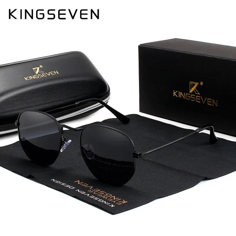 KINGSEVEN Brand Reflective Sunglasses Men Hexagon Retro Sun glasses Leisure Glasses Oculos Gafas De Sol Shades