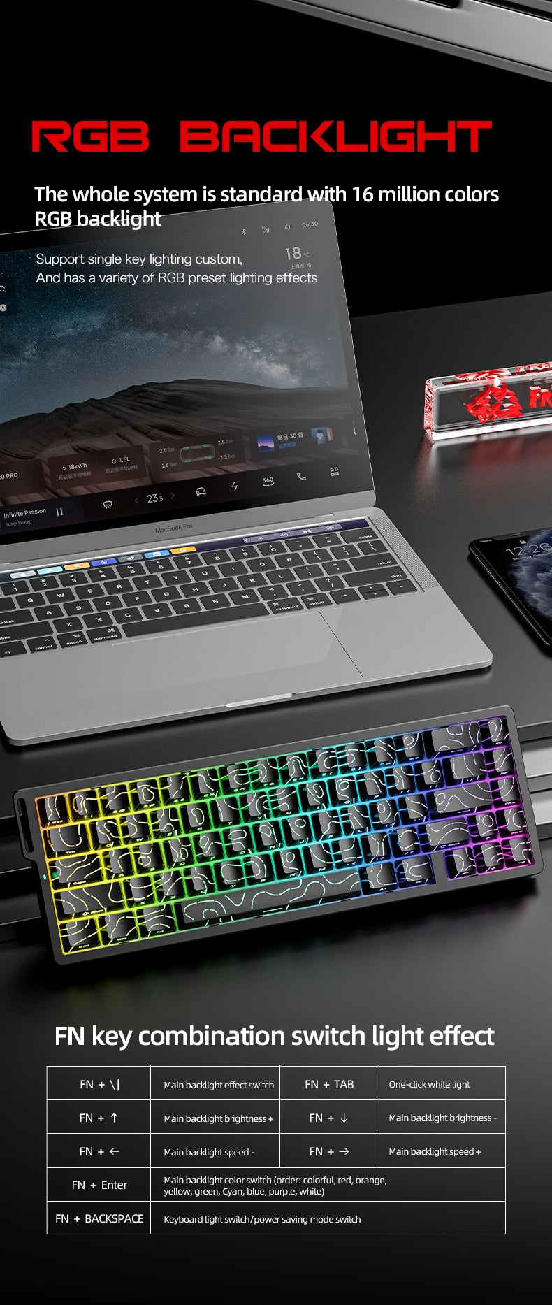 FREEWOLF F68 F68PRO Magnetic Gaming Keyboard Mechanical Wired for Pro Gaming 0.01mm Rapid Trigg 8000Hz SOCD/RS 0.1ms 128K Rate