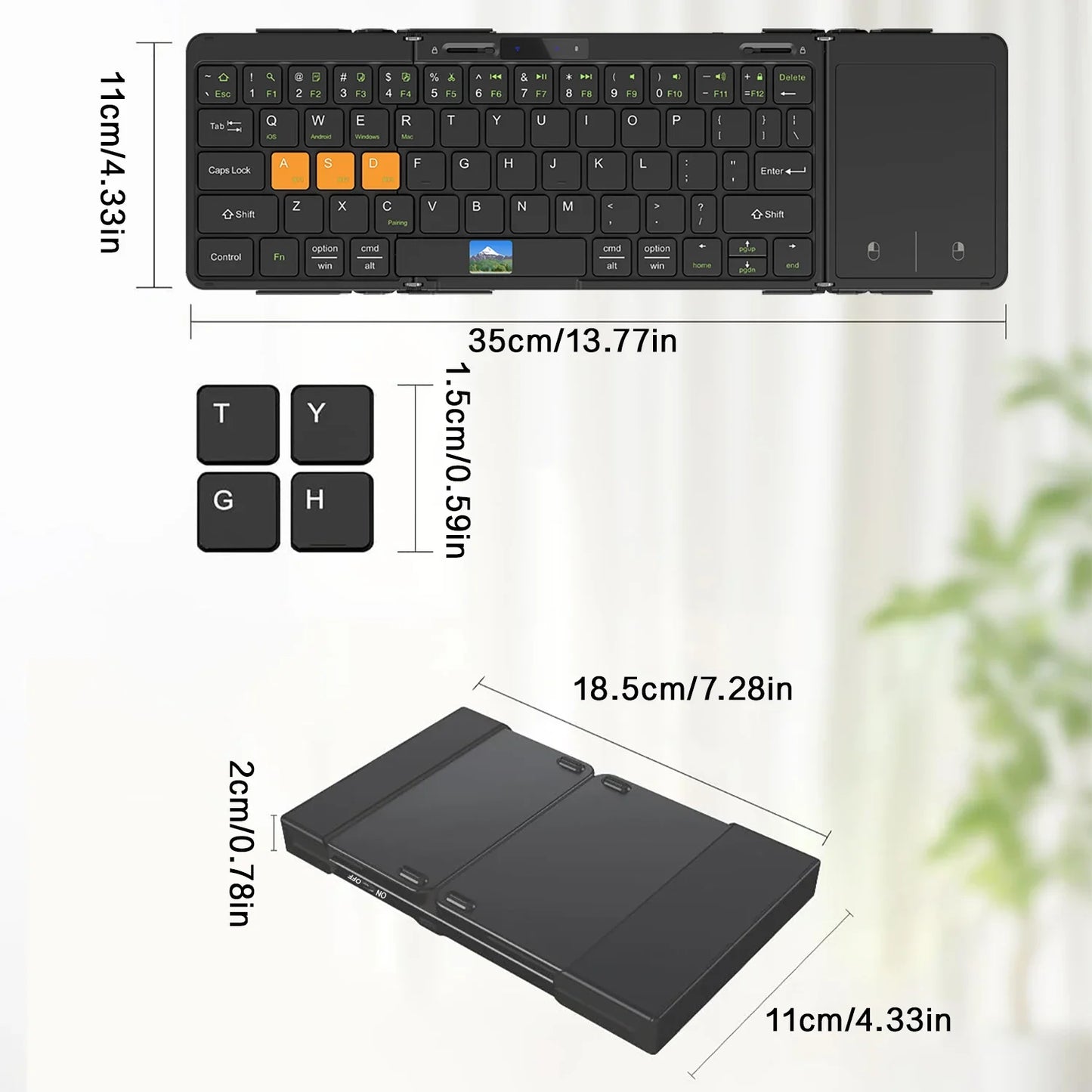 Folding Travel Keyboard with Touchpad & Display, Foldable Bluetooth Keyboard for Windows iOS Android, Multi Device Keyboard