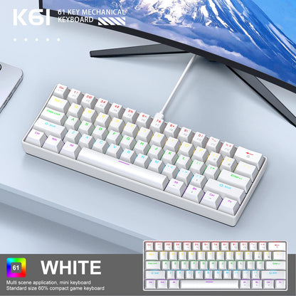 APAYADO K61 60% Mini Wired Gaming Mechanical Keyboard Phantom RGB, 61 Keys, Red/Blue Switch, Ergonomic, Portable for PC/Laptop
