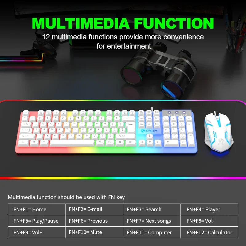 NG GTX350 Gaming-Tastatur-Maus-Set für Computer und Laptop, beleuchtetes Gamer-Kit, LED, kabelgebundene USB-Tastatur GTX350 Set – Schwarz